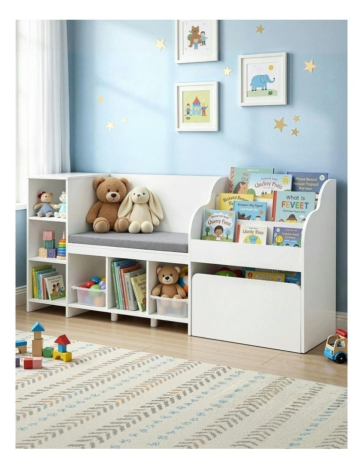 Storage Unit Bookshelf Toy Box Organiser Bench Seat Cabinet 170cm in White image 3