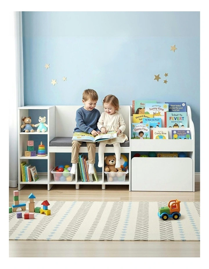 Storage Unit Bookshelf Toy Box Organiser Bench Seat Cabinet 170cm in White image 5