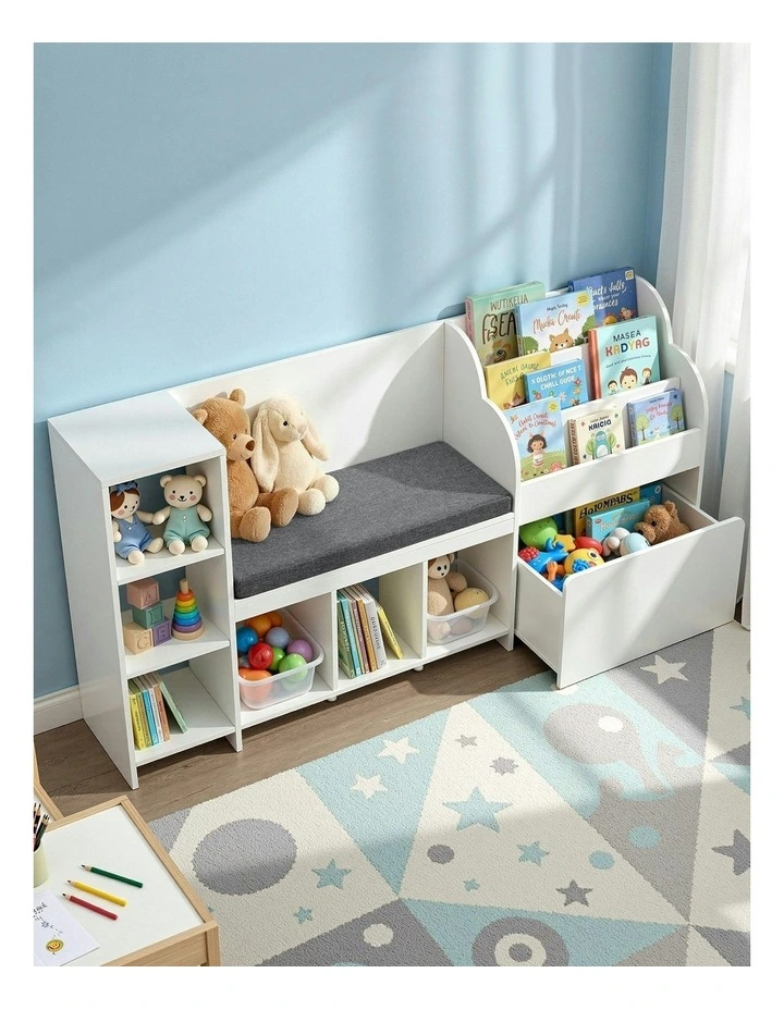 Storage Unit Bookshelf Toy Box Organiser Bench Seat Cabinet 170cm in White image 6