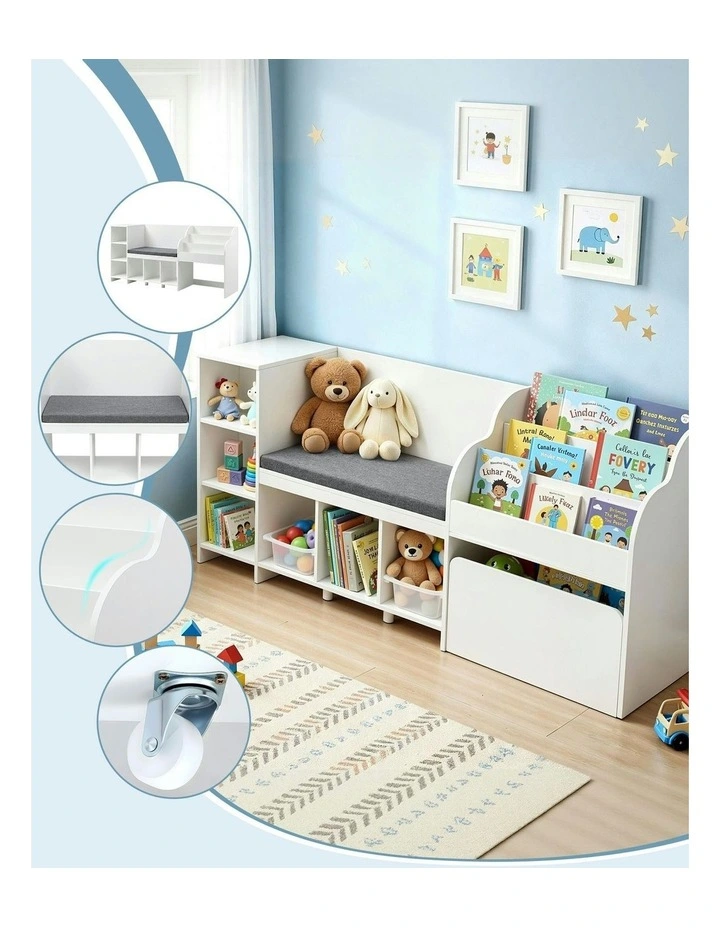 Storage Unit Bookshelf Toy Box Organiser Bench Seat Cabinet 170cm in White image 7