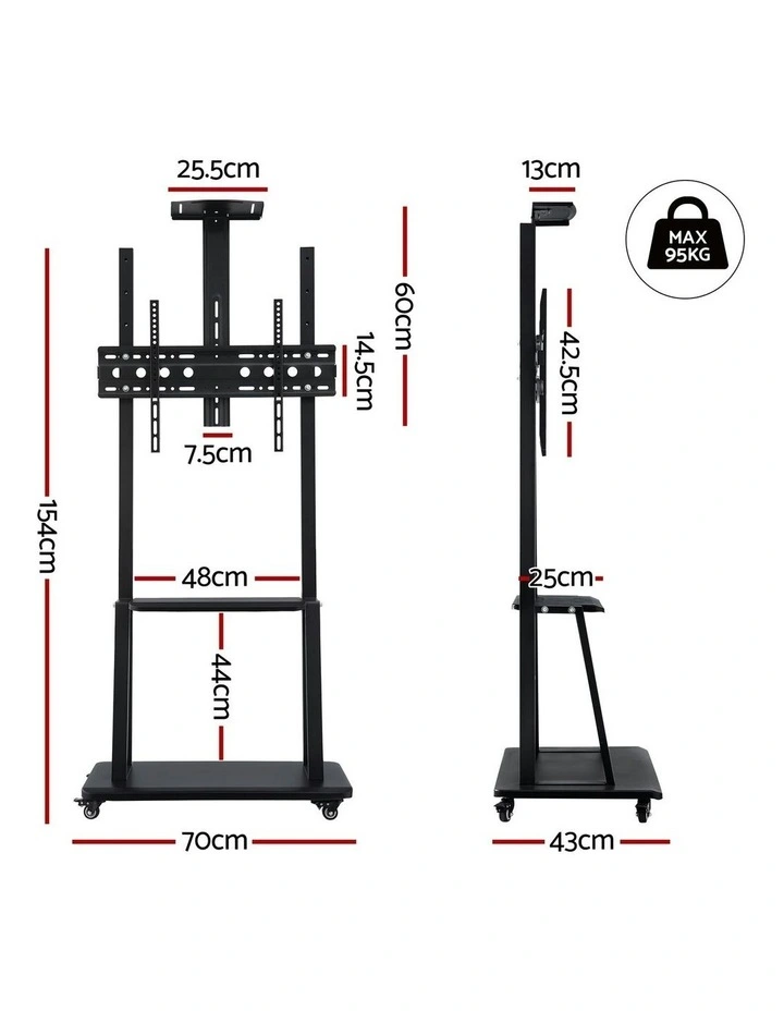 Universal Mobile Adjustable Height TV Stand with Wheels 32-70 in Black image 4