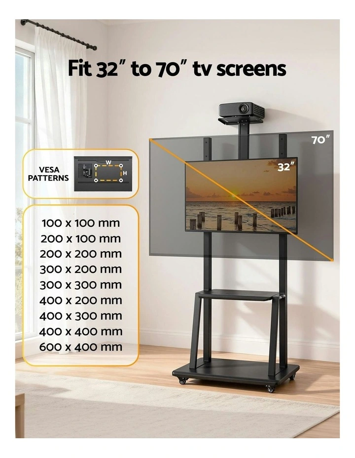 Universal Mobile Adjustable Height TV Stand with Wheels 32-70 in Black image 5