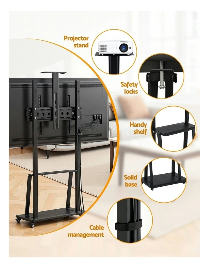 Universal Mobile Adjustable Height TV Stand with Wheels 32-70 in Black image 7