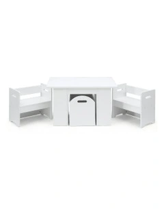 Play Activity Desk Table and Chairs Set Storage 3 Pieces in White