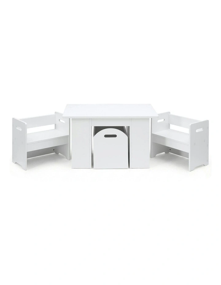 Play Activity Desk Table and Chairs Set Storage 3 Pieces in White image 1