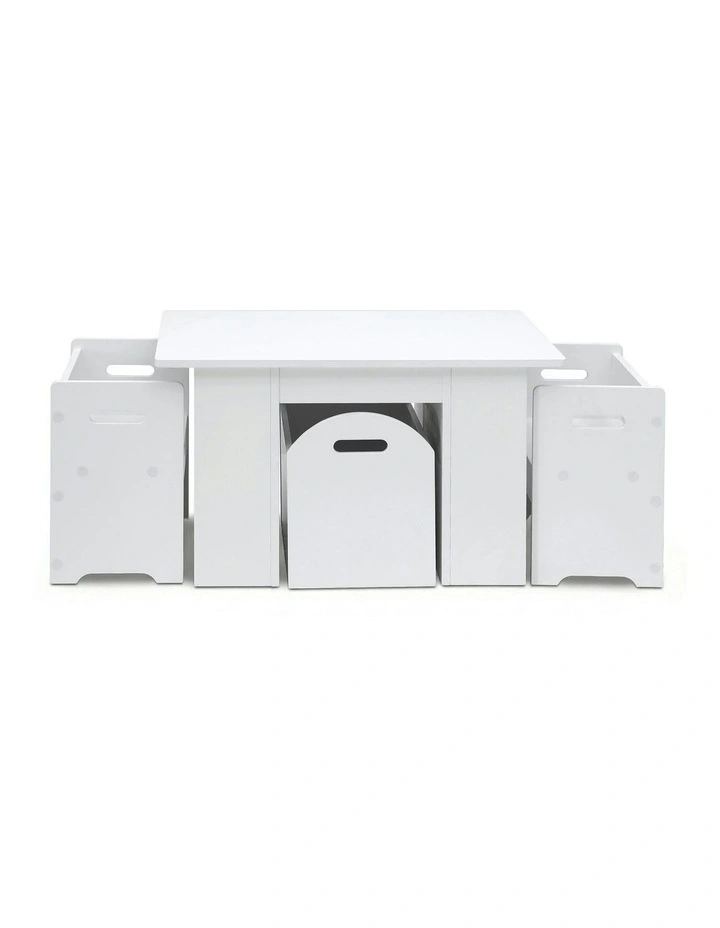 Play Activity Desk Table and Chairs Set Storage 3 Pieces in White image 2