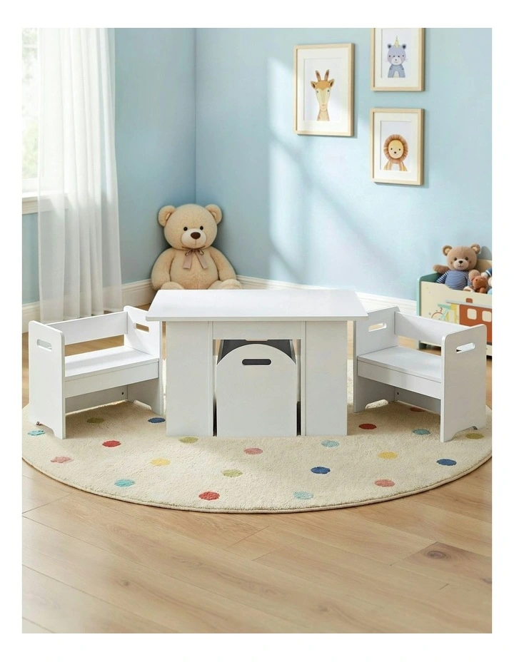 Play Activity Desk Table and Chairs Set Storage 3 Pieces in White image 3