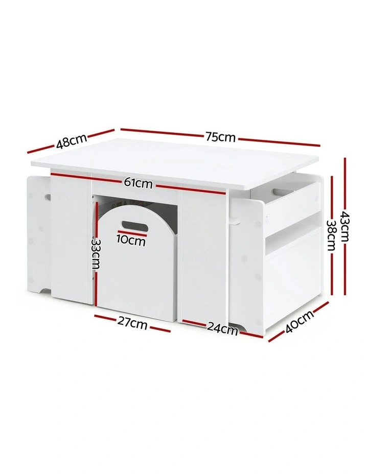 Play Activity Desk Table and Chairs Set Storage 3 Pieces in White image 4