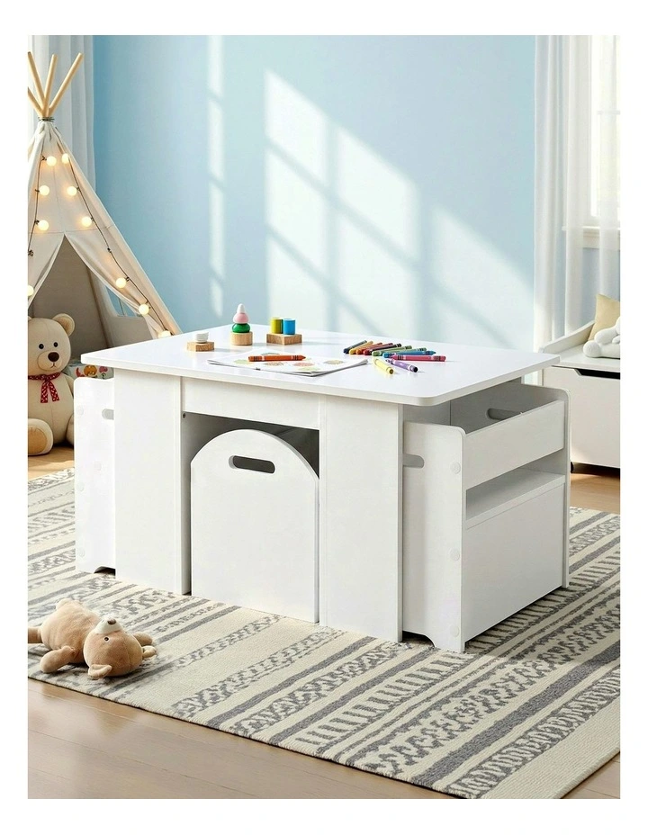 Play Activity Desk Table and Chairs Set Storage 3 Pieces in White image 6