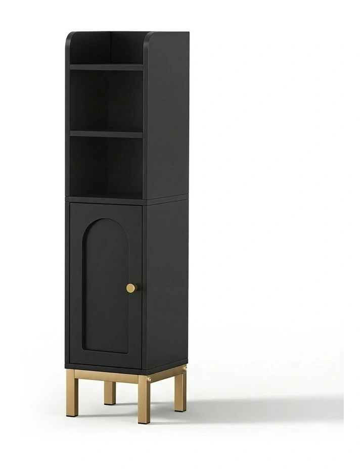 Floor Organizer Toilet Corner Adjustable Bathroom Storage Cabinet in Black image 1