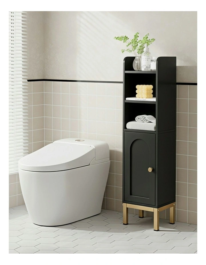 Floor Organizer Toilet Corner Adjustable Bathroom Storage Cabinet in Black image 3