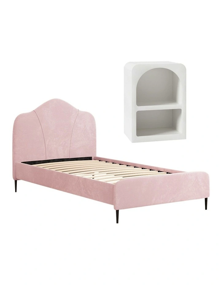 Velvet King Single Storage Bed Frame with Bedside Table in Pink image 1