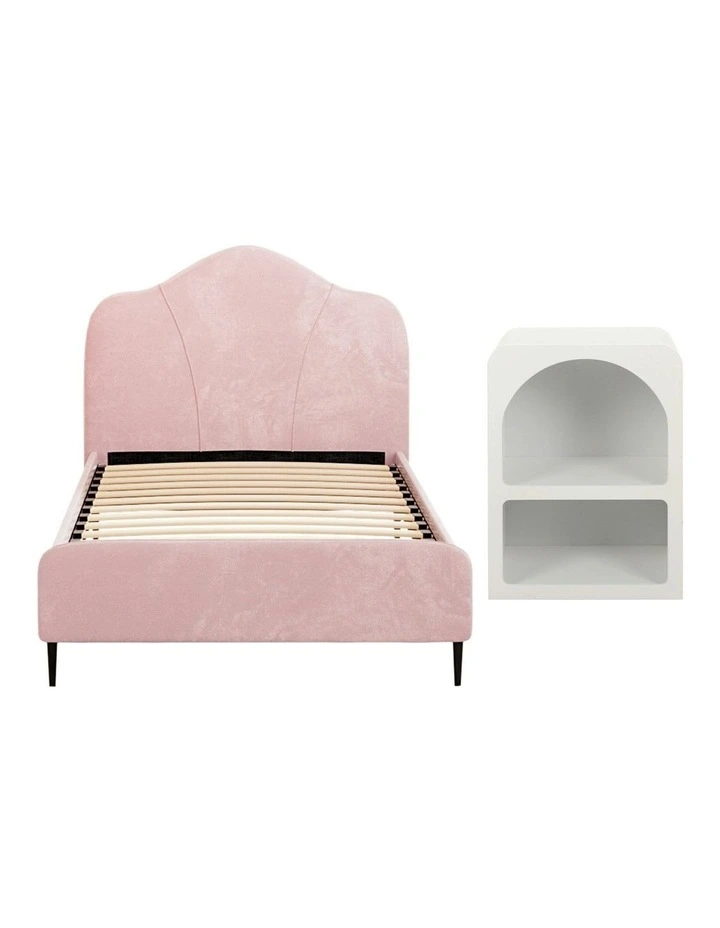 Velvet King Single Storage Bed Frame with Bedside Table in Pink image 2