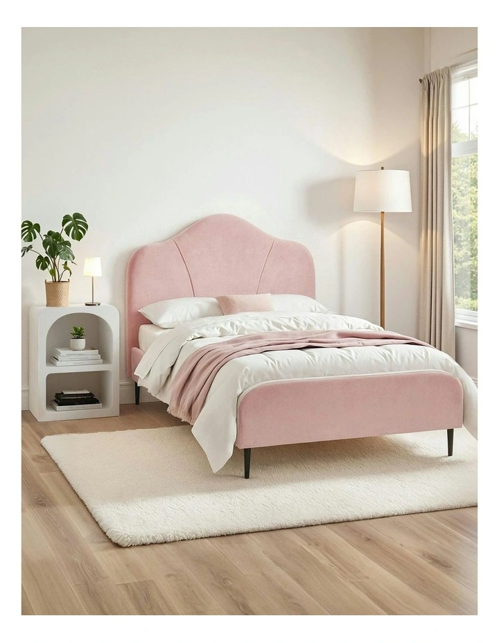Velvet King Single Storage Bed Frame with Bedside Table in Pink image 3