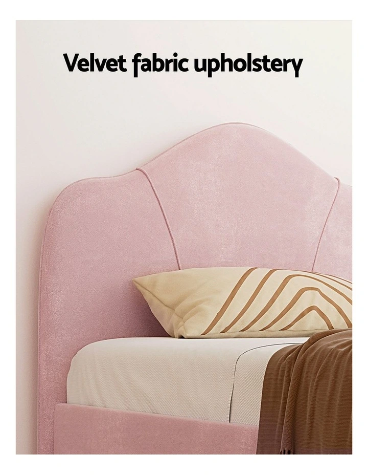 Velvet King Single Storage Bed Frame with Bedside Table in Pink image 5