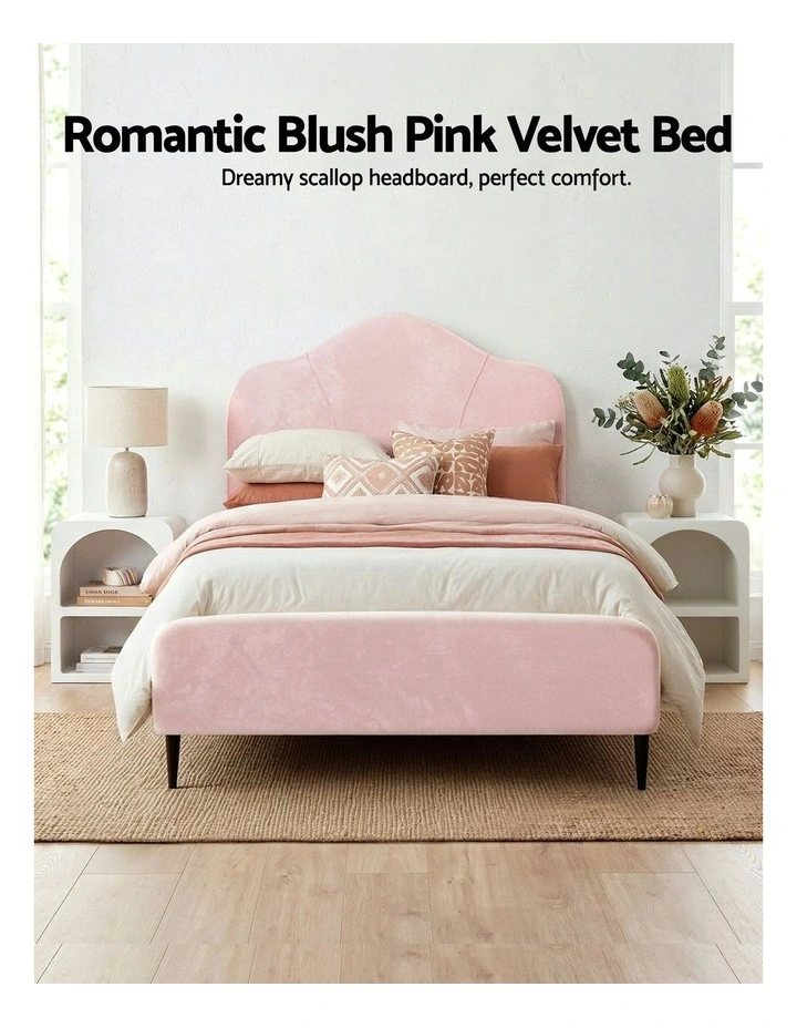 Velvet King Single Storage Bed Frame with Bedside Table in Pink image 6