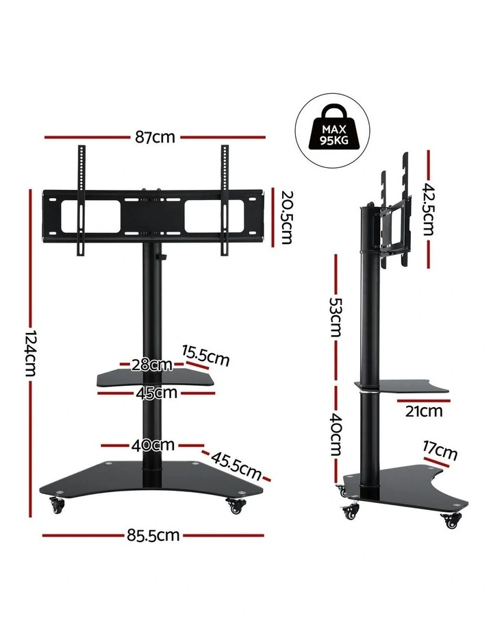 Mount Bracket Universal Adjustable Height with Wheels TV Stand 40-100 in Black image 4