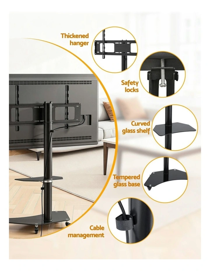 Mount Bracket Universal Adjustable Height with Wheels TV Stand 40-100 in Black image 7