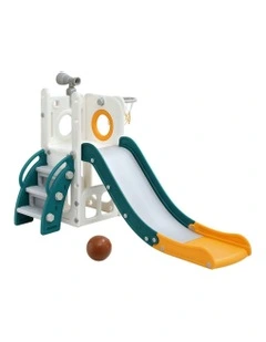 Outdoor Playground Toys Telescope Storage Slide Set Basketball Hoop in Yellow White