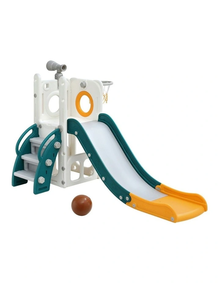 Outdoor Playground Toys Telescope Storage Slide Set Basketball Hoop in Yellow White image 1