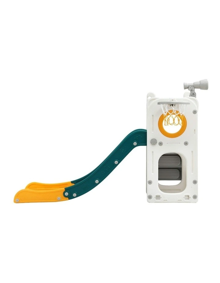 Outdoor Playground Toys Telescope Storage Slide Set Basketball Hoop in Yellow White image 2