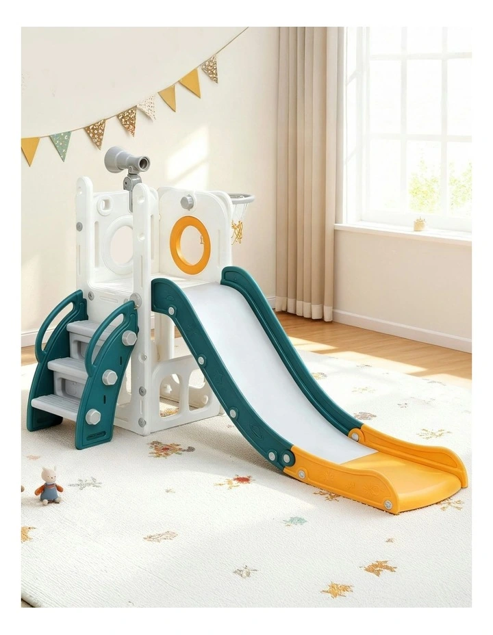 Outdoor Playground Toys Telescope Storage Slide Set Basketball Hoop in Yellow White image 3