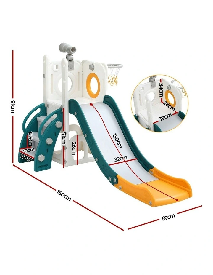 Outdoor Playground Toys Telescope Storage Slide Set Basketball Hoop in Yellow White image 4