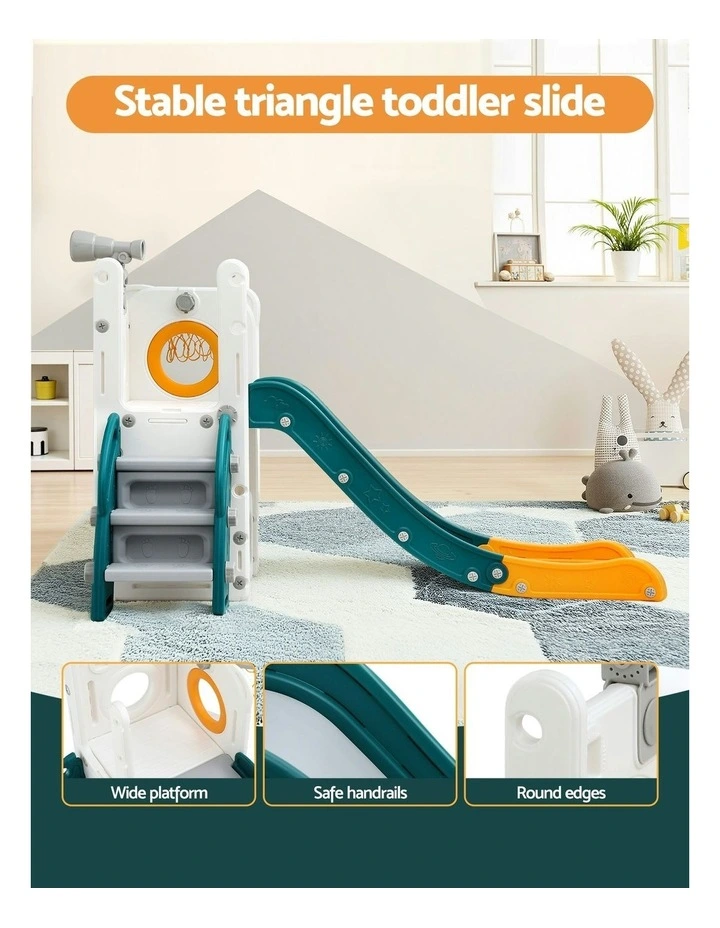 Outdoor Playground Toys Telescope Storage Slide Set Basketball Hoop in Yellow White image 5