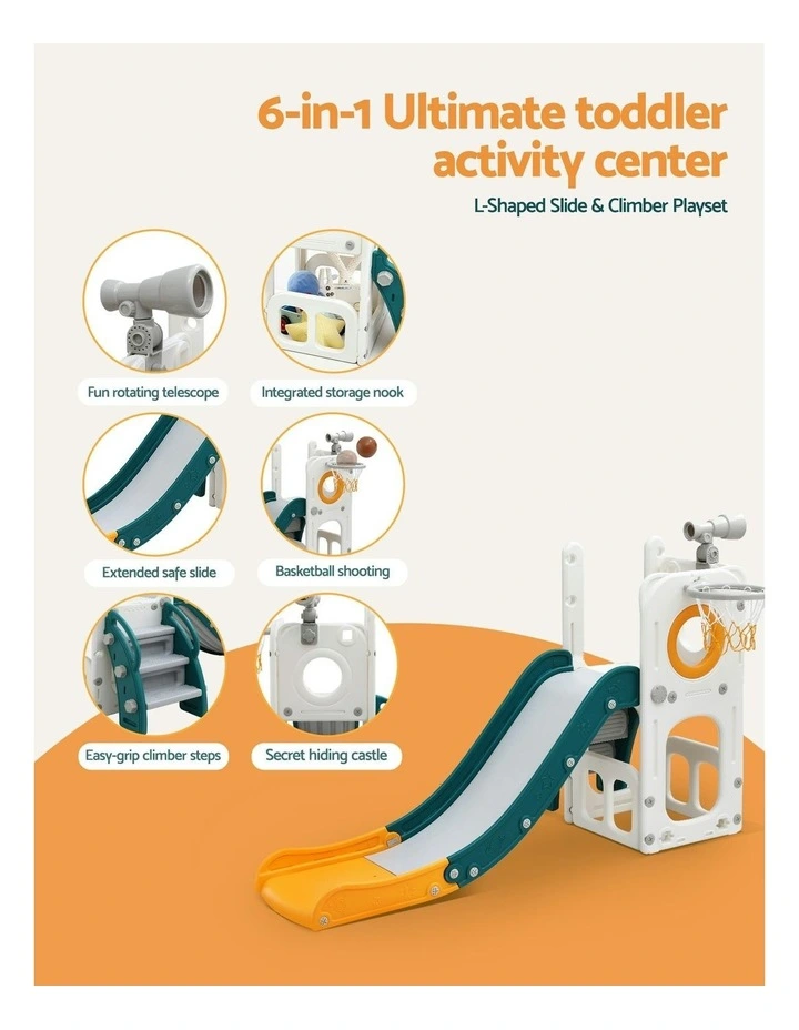 Outdoor Playground Toys Telescope Storage Slide Set Basketball Hoop in Yellow White image 6