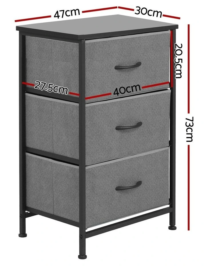 Dresser Tallboy Drawers Storage Chest of 3 in Grey image 4