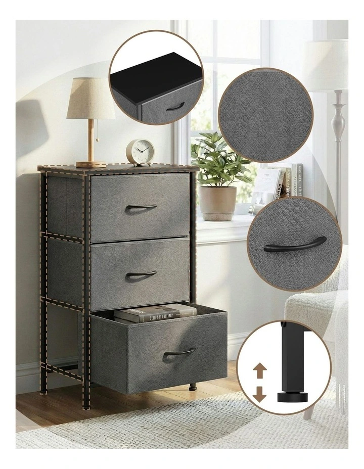 Dresser Tallboy Drawers Storage Chest of 3 in Grey image 6