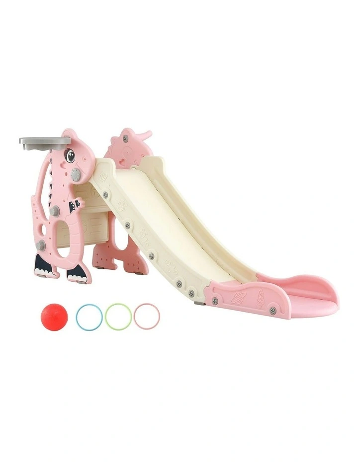 Outdoor Playground Toy Dragon Slide Set Basketball Hoop 125cm in Pink image 1