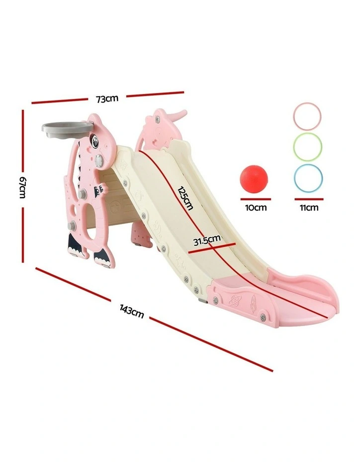 Outdoor Playground Toy Dragon Slide Set Basketball Hoop 125cm in Pink image 4