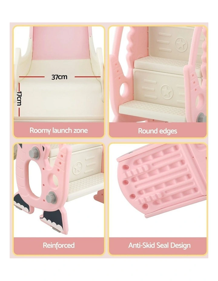 Outdoor Playground Toy Dragon Slide Set Basketball Hoop 125cm in Pink image 6