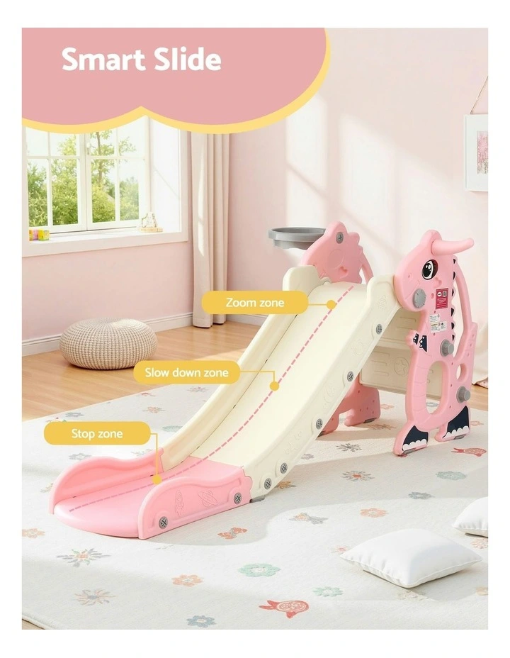 Outdoor Playground Toy Dragon Slide Set Basketball Hoop 125cm in Pink image 7