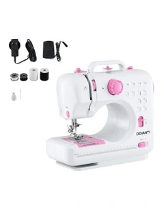 Mini Sewing Machine with LED Lights 12 Stitches in White Pink