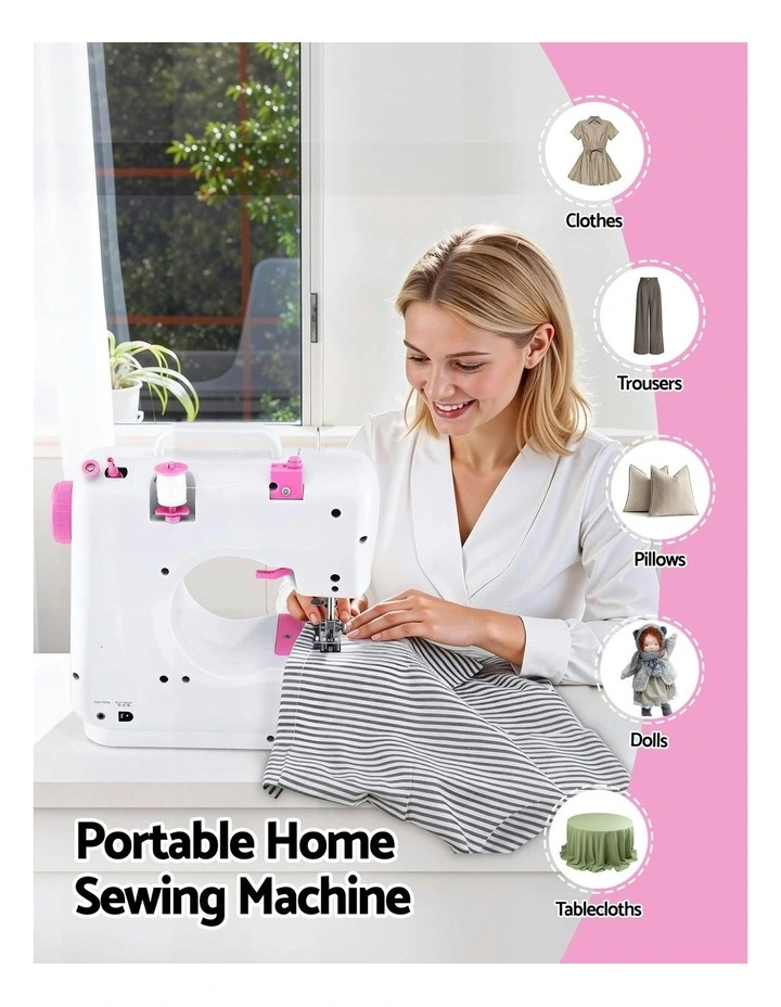 Mini Sewing Machine with LED Lights 12 Stitches in White Pink image 6
