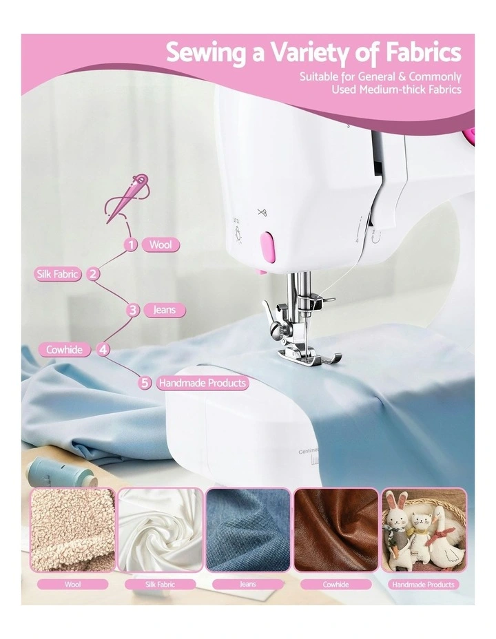 Mini Sewing Machine with LED Lights 12 Stitches in White Pink image 7