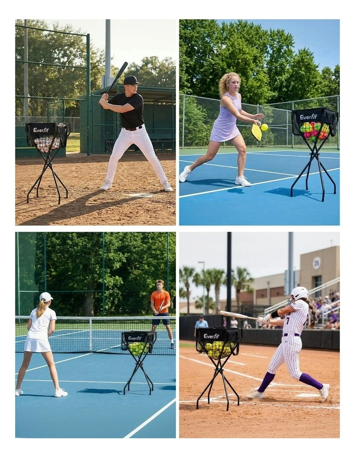 Portable Ball Cart Foldable Pickleball Tennis Baseball Softball in Black image 7