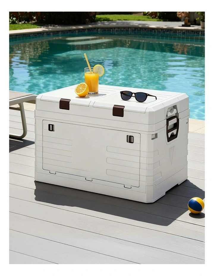 Foldable Camping Collapsible Bins Organizer Outdoor Storage Box 80L in Beige image 3