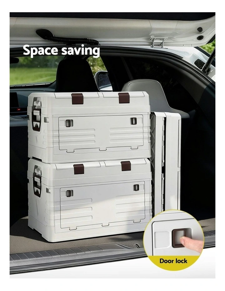 Foldable Camping Collapsible Bins Organizer Outdoor Storage Box 80L in Beige image 6