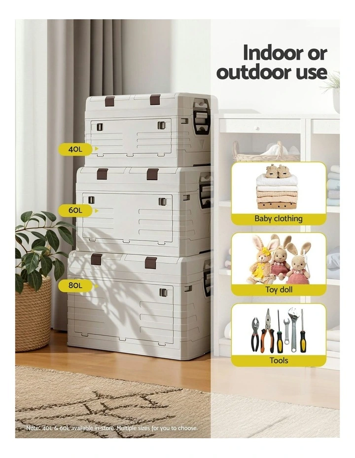 Foldable Camping Collapsible Bins Organizer Outdoor Storage Box 80L in Beige image 7