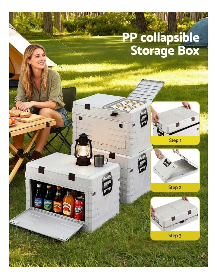 Foldable Camping Collapsible Bins Organizer Outdoor Storage Box 60L in Beige image 5