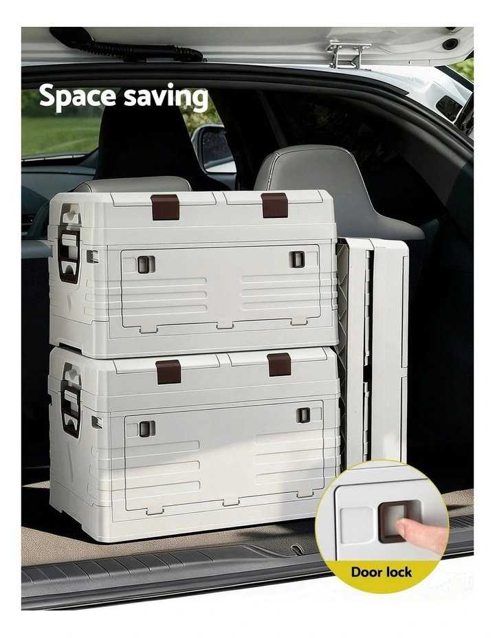 Foldable Camping Collapsible Bins Organizer Outdoor Storage Box 60L in Beige image 6