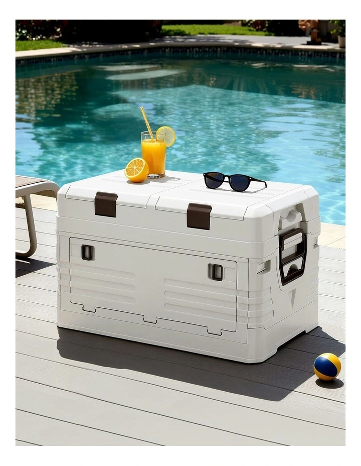 Foldable Camping Collapsible Bins Organizer Outdoor Storage Box 40L in Beige image 3