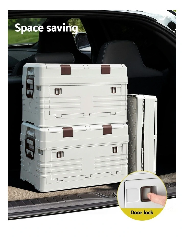 Foldable Camping Collapsible Bins Organizer Outdoor Storage Box 40L in Beige image 6