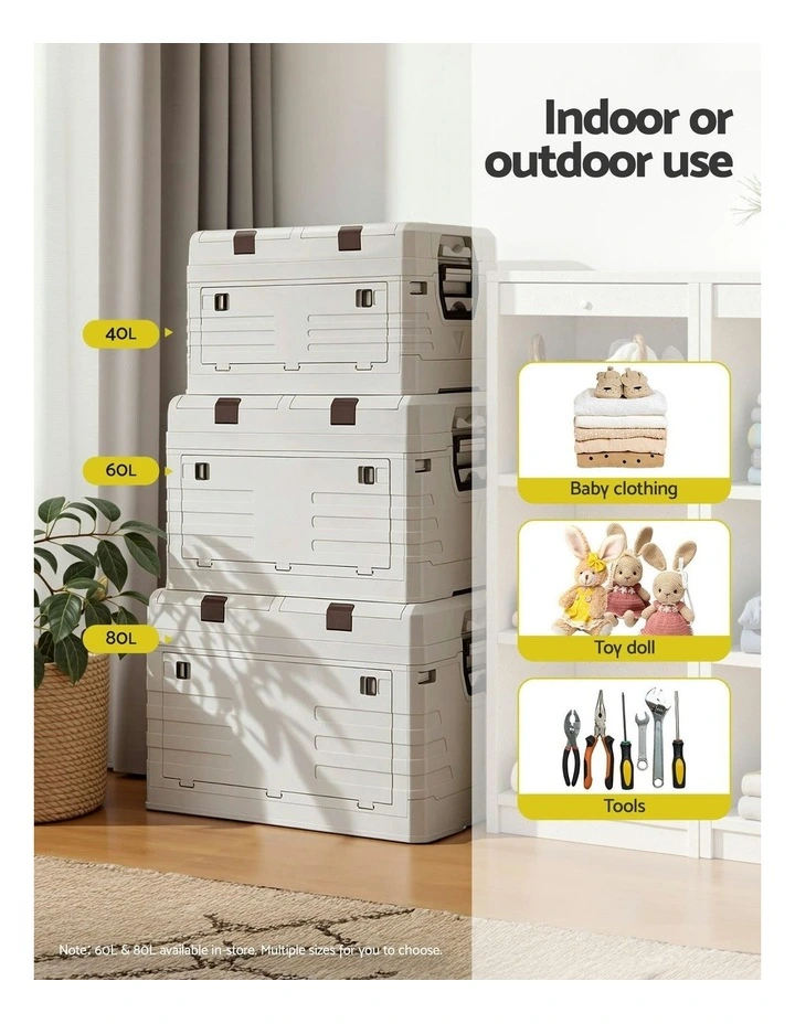 Foldable Camping Collapsible Bins Organizer Outdoor Storage Box 40L in Beige image 7