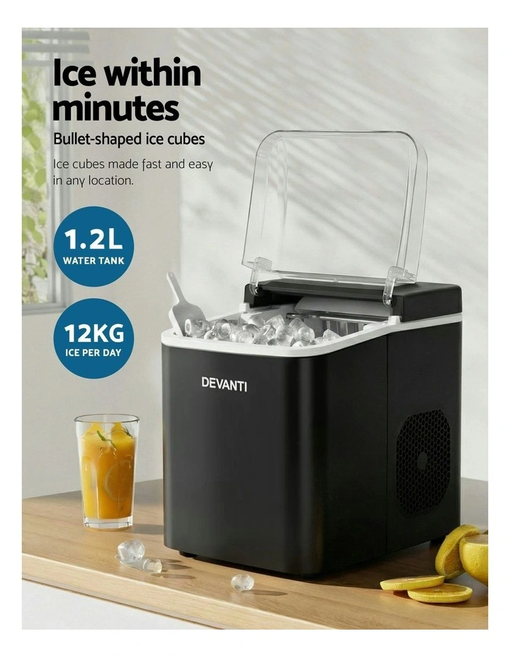 Ice Maker Machine Portable 12kg Countertop with Self Cleaning 1.2L in Black image 5