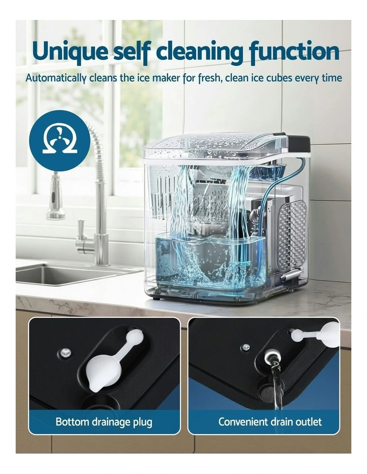 Ice Maker Machine Portable 12kg Countertop with Self Cleaning 1.2L in Black image 7