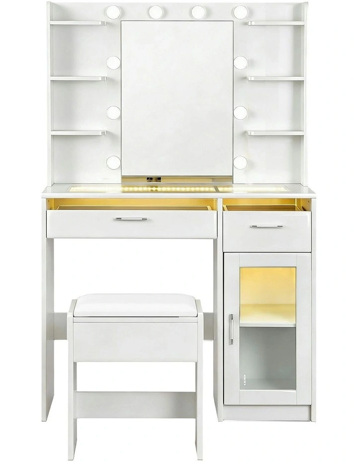 Dressing Table Vanity Desk Set 10 LED Bulbs RGB Light in White image 2